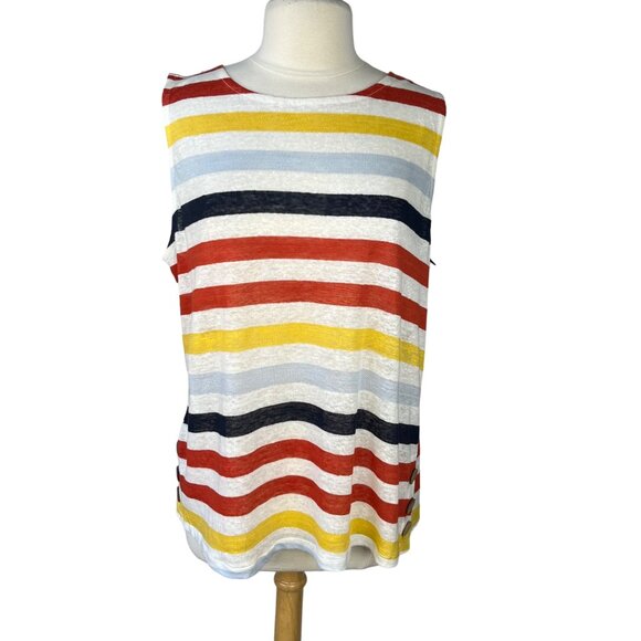 C&C Linen Sleeveless Shirt Womens XL New Striped Tank Summer - Picture 1 of 8